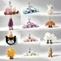 Hot JC Cute Croissant Plush Keychain, cherry plush keychain Barcelona bear plush keychain peanut series plush toy backpack charm