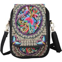 Women's Embroidered Crossbody Bag, Small Canvas Shoulder Bag, Stylish Zipper Phone Bag