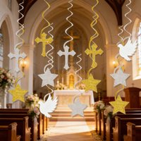 6pcs/12pcs Cross Stars Pigeon Baptism Communion Hanging Decor for Baptism Communion Wedding Baby Shower Party Decoration Supplie