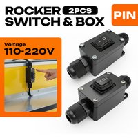 2PCS 110V 220V 6A Rocker Switch Box, No Light Inline Switch, Waterproof PA66 Flame Retardant Surface Mount for Home Lamp