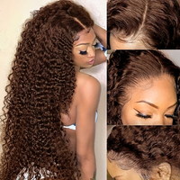 Soft Preplucked Brown Color 30Inch 180Density Curly Synthetic Lace Front Wig With Baby Hair Glueless Daily Heat Resistant