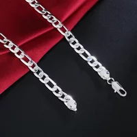 Noble Wholesale 925 Sterling Silver Necklace Classic Jewelry 8MM Solid Flat Geometry Men's Necklace Christmas Gifts