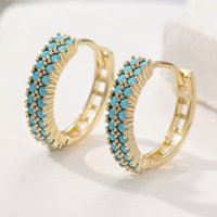 Fashion Golden Color Hoop Earrings For Women Full Shiny Synthetic Turquoise Accessories Vintage Bride Wedding Jewelry