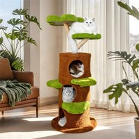 Green Multi-Level Cat Tree Tower Activity Center with Sisal Scratching Post Plush Cave for Multiple Cats