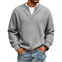 Pull décontracté à col en V, gaufré, effet deux pièces, manches longues, t-shirt pour homme