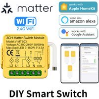 For Homekit Matter WiFi Smart Switch 16A Smart Home Automation Relay Module Works with Siri Smartthings Alexa Google 1/2/3CH
