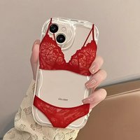 Y2K Aesthetic Red Lace Bra Bikini Design Clear Phone Case Bumper Cover for Women Girls iPhone 17 16 17e 15 14 13 12 11 Pro Max