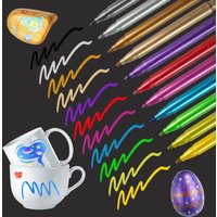 12PCS Fine Tip Metallic Marker Kit, Wipeable Coloring Pens, Ideal for Ceramics, Glass Containers, Plastic Items