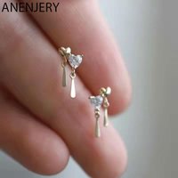 ANENJERY Silver Color Micro Zircon Love Heart Sequins Tassel Mini Stud Earrings For Women Gentle Temperament Jewelry Gifts