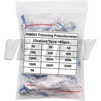 65PCS Trimmer Potentiometers 1K 5K 10K 20K 50K 100K 500K 1M Potentiometer RM063 Adjustable Resistance 100R~1M Variable Resistors