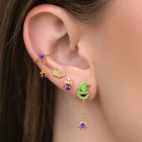 New Ins Punk Fashion Zircon Funny Cute Enamel Green Spider Ghost Cartoon Stud Earrings for Women Girls Party Jewelry Gifts