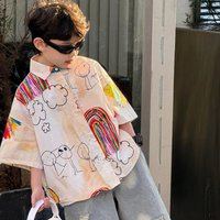 2025 Summer New Korean Version of The Boys Fashion Breathable Flower Shirt Children's Short-sleeved Blouse
