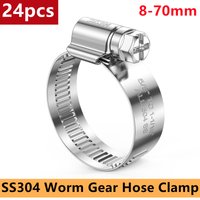 24pcs 304 Stainless Steel Clamp Worm Gear Drive Hose Clamp Adjustable Metal Clamp 8-70mm Heavy Duty Automotive Clamps Clip