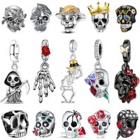 Gothic Style 925 Sterling Silver Terrifying Skeleton Bone Series Bracelet Fit DIY Bracelet Necklace Unique and Niche Gifts