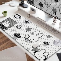 Podkładka pod mysz Miffy czarno-biała, duża, urocza, z motywem kreskówkowym, mata na biurko, duża podkładka pod klawiaturę do biura, gier i akademika, antypoślizgowa, miękka powierzchnia.