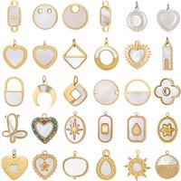 Stainless Steel Gold Plated Pendant White Shell Heart Star Moon Round Charms Non Tarnish Geometric Waterproof for Jewelry Making