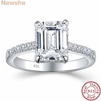 Newshe Solid 925 Sterling Silver Engagement Ring for Women 3 Ct Emerald Cut Hide Halo Cubic Zircon Sparking Wedding Fine Jewelry