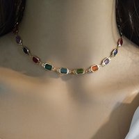 Bohemian Colorful Zircon Choker Neckalce Metal Gold Square Women's Neck Chain Exquisite Jewelry Bijoux for Party Birthday Gifts