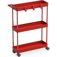 3-Tier Slim Kitchen Cart with Handle, 26.5 Height, 5.5 Width for Narrow Spaces, Red
