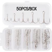 50pcs/box Treble Fishing Hook Fishing Hook High Carbon Steel Treble Overturned Hooks Fishing Tackle Round Bend Treble For Bass