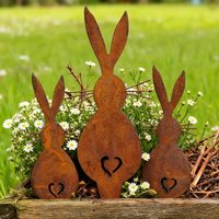 3pcs Rustic Acrylic Garden Decor Set Iron Outdoor Planters Bunny Floral Design with Hearts Holiday Celebrations