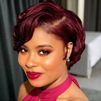 13x4 Transparent Lace Front Short Wave Pixie Human Hair Wig Ready to Go