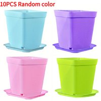 10PCS/Set Candy Color 7cm Square Mini Flowerpot with Tray Office Desktop Plant Grow Container Succulent Pot Garden Nurseries