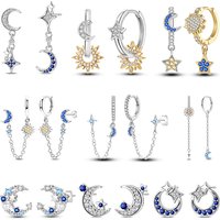 Women's Shiny 925 Sterling Silver Star Moon Sun Gold Original Design Trendy Earrings Fit Wedding Party Exquisite Jewelry Gift