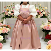 New Elegant Pink Flower Girl Dress Satin Fluffy Two-piece Set For Little Girls Wedding Birthday Party Evening Ball Gowns