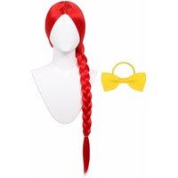 Red Long Braid Wig High Puff Marilyn Style For Party&Cosplay.It Comes With A Yellow bow.Comfortable to wear.synthetic Wigs.