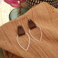 Bohemian Style Brown Leather Patchwork Drop Earrings Made of Zinc Alloy for Ladies. Perfect for Beach Party or Casual Gathering.