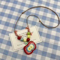 Cute Apple Charm Neckalces Hand-painted Ceramic Apple Pendant Necklaces Cartoon Apple Long Necklaces Wholesale Custom Packaging
