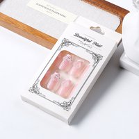 24pcs Medium Coffin French Pink Fake Nails Cute KT Cat Head With Bow Pearl Design Wear Nail For Women&Girl DIY Press On Nail Tip