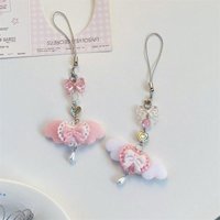 Cute Sweet Angel Wings Bowknot Phone Lanyard Strap Keychain Pendants Anti Lost Phone Chain Bag Ornaments Girly Phone Charm Gifts