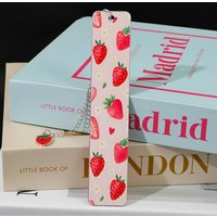 Romantic and cute bow and strawberry themed double-sided female stainless steel metal bookmark, beautiful women's bookmark,