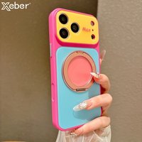 Glass Camera Protection Ring Magnetic Stand Holder Case For iPhone 17 16 13 14 15 Pro Max Wireless Charging Shockproof Cover