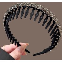 Fashion Rhinestone Flocking Bezel Hair Hoops for Women Ladies Solid Color Toothed Non-Slip Headband Hair Band Accessories