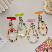 Summer Dopamine Love Heart Color Star Pendant Double Buckle Mobile Phone Charm Chain Cute Beaded Anti-Loss Lanyard Wrist Strap