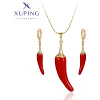Xuping Jewelry Gold Color Plated Hot Selling Item Popular Pepper Shaped Earrings Necklace Jewelry Set For Women Gift A00920185