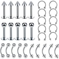 30pc Surgical Steel Body Piercing Jewelry Lot Bulk Nose Ring Tongue Bar Lot Eyebrow Labret Piercing Set Horseshoe Ring Lot Pack