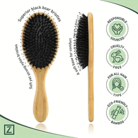 Natural Boar Bristle Hair Brush Wood Comb Detangling Anti-Static Oval Paddle For Smooth Shiny Hair No Pulling No Knots