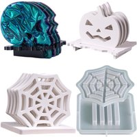 Halloween Spider Web Coaster Set Silicone Mold DIY Skull Pumpkin Storage Tray Casting Molds Plaster Resin Craft Gifts Making