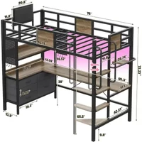 Twin Loft Bed with Desk, LED Lights, Charging Station, 5 Drawers, 2 Pegboards, Safety Guard Ladder, Bunk Bed Design