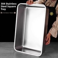 304 Stainless Steel Flat Bottom Square Basin Tray Commercial Catering Restaurant Fish Grill BBQ Meat Stew Food Tray