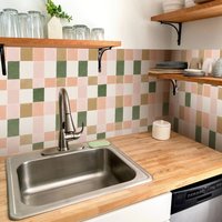 10Pcs Bohemian Pink&Green Vinyl Tile Stickers Wear-resistant DIY Wall Stickers PVC Peel&Stick Backsplash Panel Home Decor