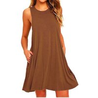Summer Women Sleeveless Dress Ladies Casual O-Neck Club Beach Loose A-Line Mini Dress Vestidos QT034