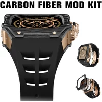 Luxury Carbon Fiber Modification Kit for Apple Watch Ultra/Ultra 2 49MM Titanium Cover for IWatch Series 49Mm Fluororubber Strap