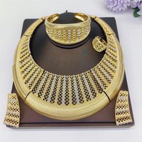 Dubai Women Jewelry Set Classic Design 18k Gold Plated Necklace Earrings Bangle And Ring 4PCS Set Jewelry Wedding Party Gift