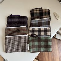 Retro Plaid Cosmetic Bag Women Makeup Mini Zipper Pouch Lipstick Storage Coin Purse