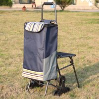 โFoldable Shopping Cart with Seat, Heavy-Duty Grocery Trolley, Large Capacity Market Bag, Retractable Handle for Seniors